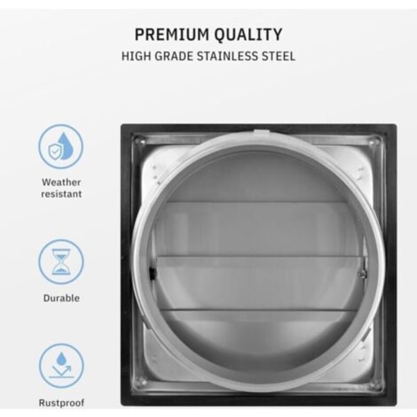 Ventilationsrist 150 mm Rustfri Stålrist med Tilbageløbsstop og Bevægelige Lameller Automatisk Lukning Emhætterist Modstandsdygtig / Ventilation Rustfrit Stål.pa