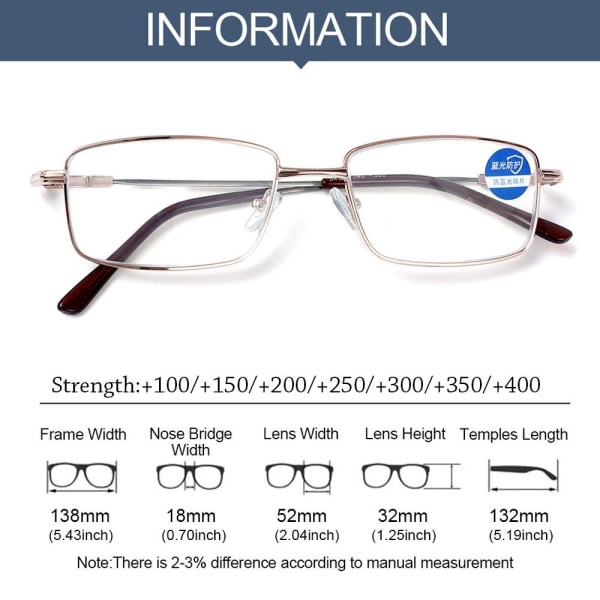 Anti-blått lys lesebriller Firkantede briller SVART Svart Styrke 100 Black Strength 100