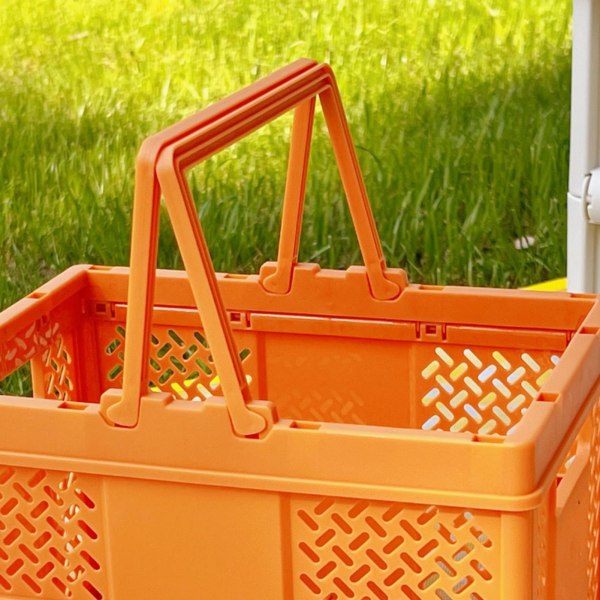 Sammenfoldelig Picnickurv Stabelbar Opbevaringsboks Plast Indkøbskurv med Håndtag til Outdoor Home Orange