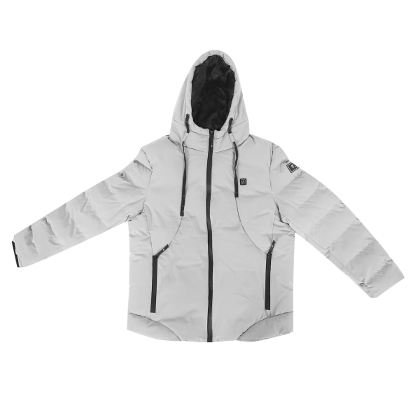 Grå bomuldspolstret tøj USB elektrisk vandtæt opvarmet jakke varm frakke til vinter(XL)