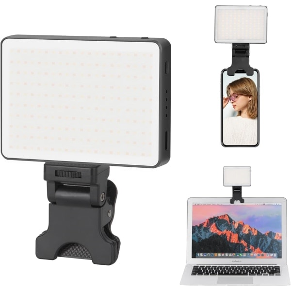 Paris_LED Selfie-lampa Bärbar Videolampa med Klämma för iPhone/Laptop/Surfplatta, Uppladdningsbar Telefonlampa med 3 Ljuslägen
