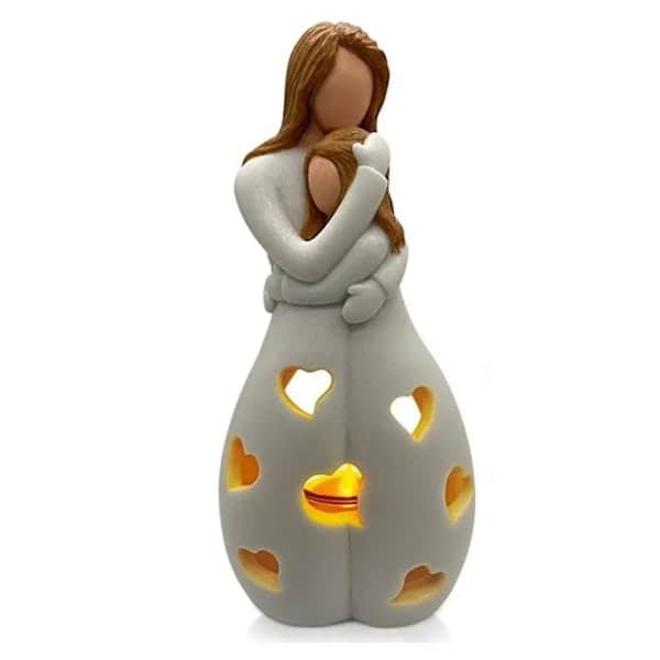 Kramande mor och dotter-figurer med LED-skulpterad hållare -sx