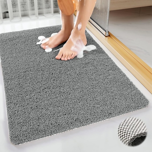 Skridsikker brusemåtte, Loofah brusemåtte til indendørs brusebad, skridsikre bademåtter til våde bruseområder, blød PVC bademåtte fodmassage (grå)
