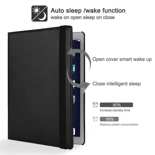 iPad Air 4/5 10,9″ 360° Smart Skal Fodral Case PU-Læder Sort—pa