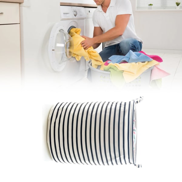 Beskidt vasketøjskurv Bomuldslinned Opbevaringskurv Vandtæt multifunktionel vasketøjsspand Sort stribet