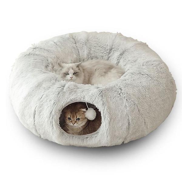 Kattetunnel Kattesengsgrotte Med Matte Til Indendørs Kat Fret Foldbar Plys Katte Grotte Rør Tunnel Multifunktionelle Kattelegetøj