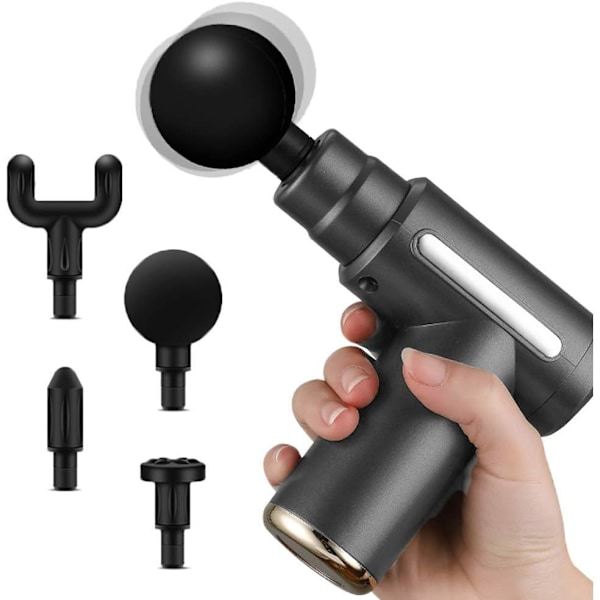 Minihierontapistooli, USB-ladattava, 4 hierontapäätä, kädessä pidettävä sähköinen matkahierontalaite lihasten rentoutukseen, suunniteltu naisille, 6 tilaa (...