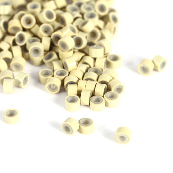 500st/flaska silikonfodrad mikrohårfjäderförlängningslänkar Ringar Pärlor (500st beige)