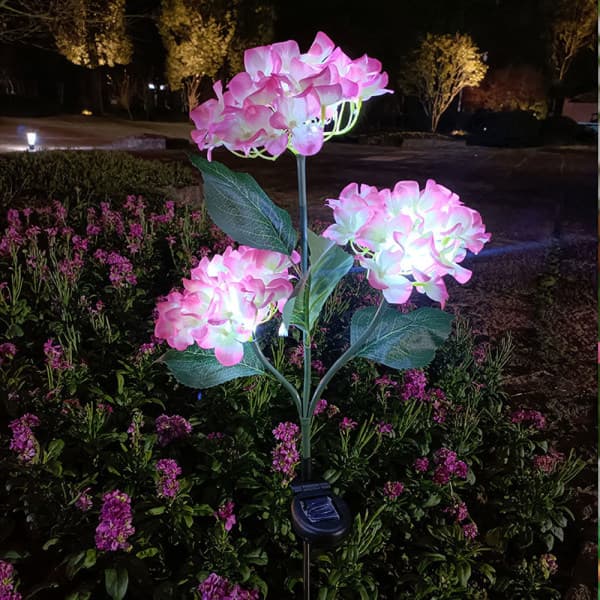 2-pak solcellelamper udendørs, farverige, hortensia blomsterlys