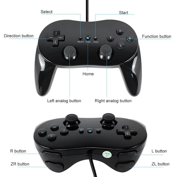 Klassisk Trådløs Spillkontroll for Wii Remote Game Gamepad Pro Joypad Joystick Kompatibel med Nintendo Wii/Wii U