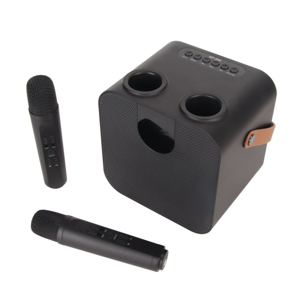 Karaokemaskin Bluetooth 5.0-støtte USB-minnekort AUX bærbar høyttaler med 2 trådløse mikrofoner for fest