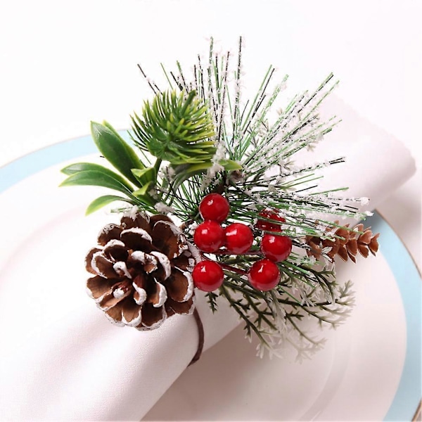 Servettringar Set om 6 Tallbarrsbär Jul Thanksgiving Högtid Rustik Bondgård Servett Ri.pa