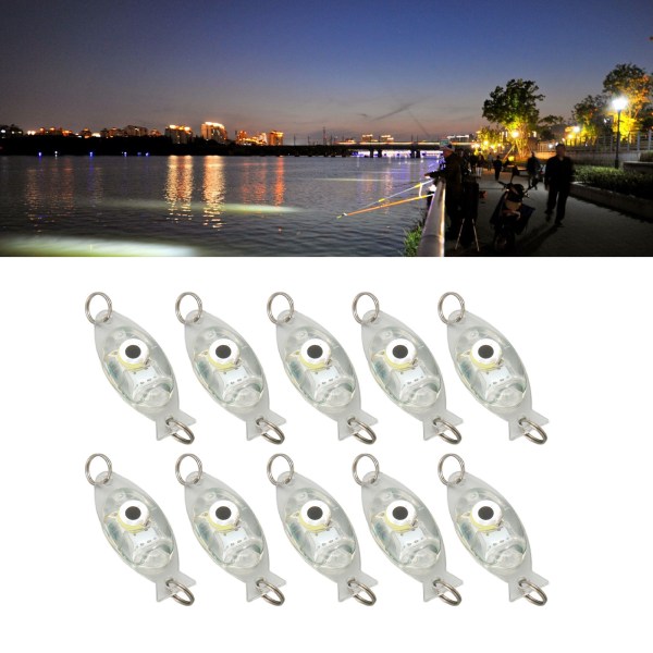 10 stk LED undervannsfiske lokke lys øyeform dyp dråpe undervann agn lokke lampe tiltrekke fisk lys hvit