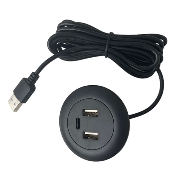 Indbygget USB TYPE-C Oplader til Skrivebords Møbelstik Multifunktionel Sort