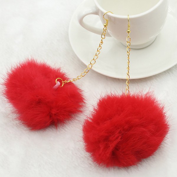 Fashionabla kvinnor flicka fluffigt hår boll örhängen Örhängen droppe smycken tillbehör (röd)