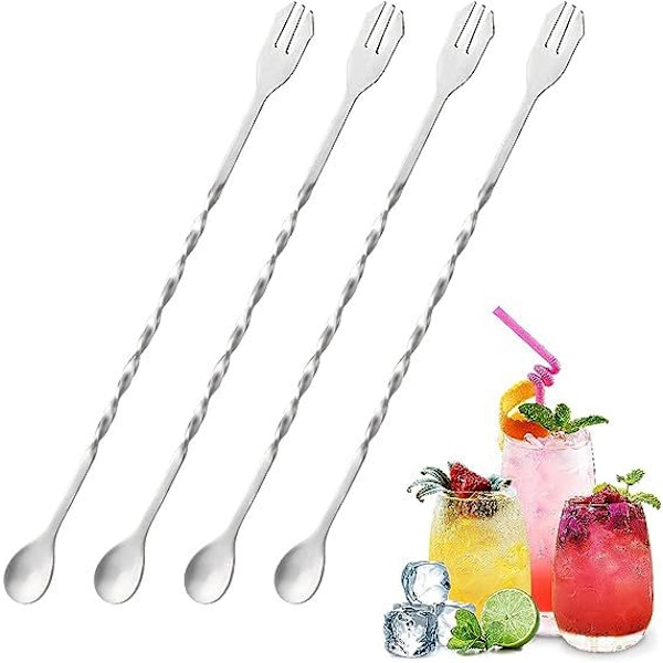 Rørepinne i rustfritt stål, lang bar-skje, 32 cm lang håndtak, rørepinne for cocktail, kaffe, melk, te