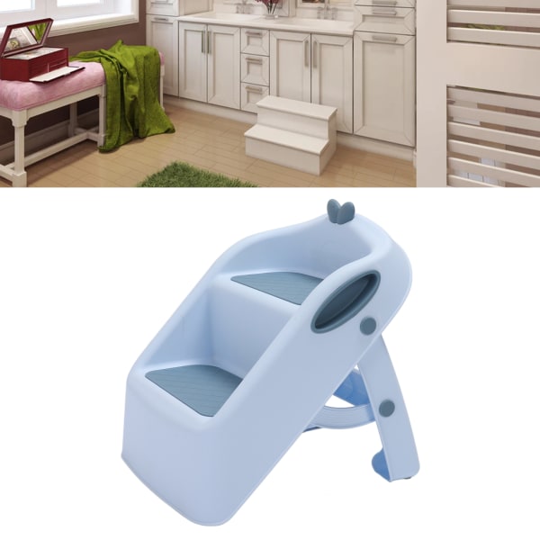 3 i 1 toilet pottetræning skammel Skridsikker foldning 2-trins håndvask Toiletstol til babybadeværelse Blå