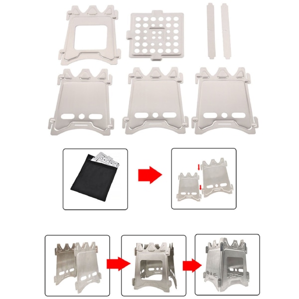 Camping Stove 304 Rustfritt stål Folding Backpacking Burning Stove Bærbar lett lommeovn for utendørs