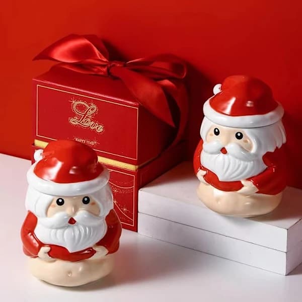 Ceramic Santa Claus Mug Coffee Cup With Lid Drinking Cup Creative Birthday Christmas Gift Cup