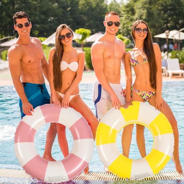 Oppustelig badering til voksne, pool float, retro stribet PVC bøje til svømning pink