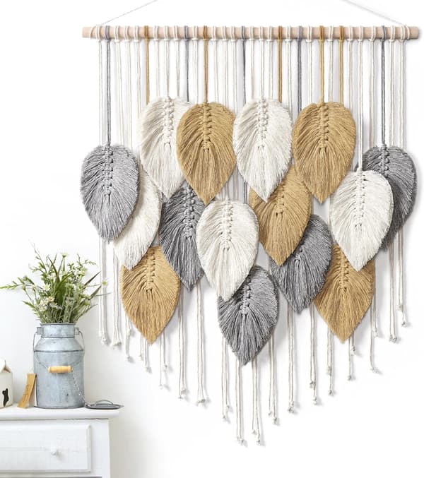 Macrame väggbonad blad Boho väggdekor bohemisk handgjord vävd väggkonst dekoration