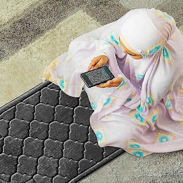Halkfri Flanell Bönematta för Bön och Resor - Mjuk Bärbar Matta för Ramadanpresent Black