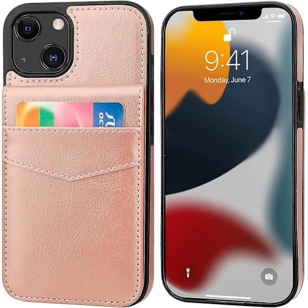 iPhone 13 Plånboksfodral med Kortfack, Premium Läder Magnetisk Stängning Ställ Robust Skydd för iPhone 13 (Roséguld)