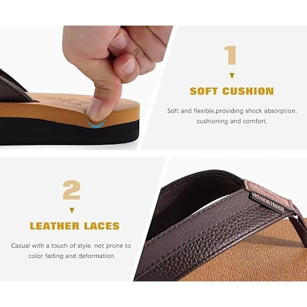 Yoga Mat Flip-flops i läder för män med stöd för fotvalvet, bekväma vadderade promenadsandaler, slip-on för inom- och utomhusbruk
