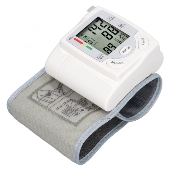 Handledsblodtrycksmätare Justerbar manschett Stor LCD-skärm Digital blodtrycksmätare för hemresor
