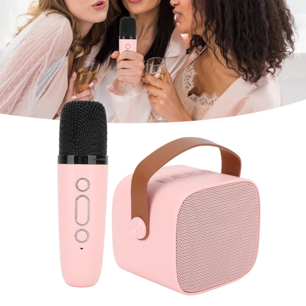 Mini karaokemaskin med trådlös mikrofon Bärbar Bluetooth högtalare för barn Vuxna Rosa