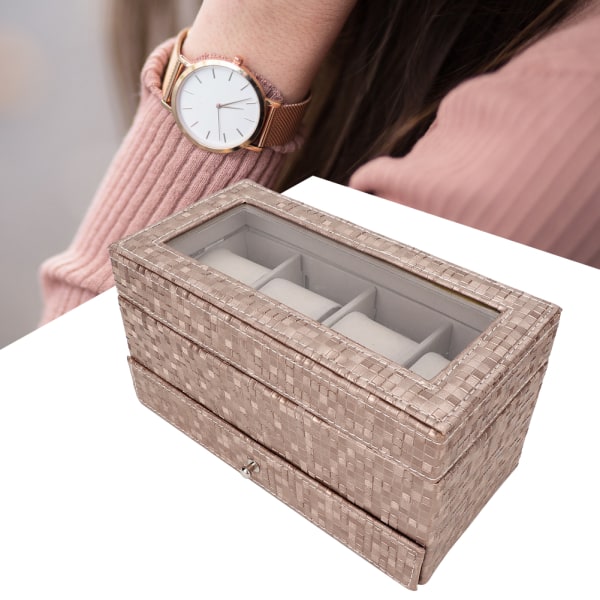 Rektangelform 4 Grid Doule Layer Watch Storage Box Presentbox Watch AccessoryChampagne