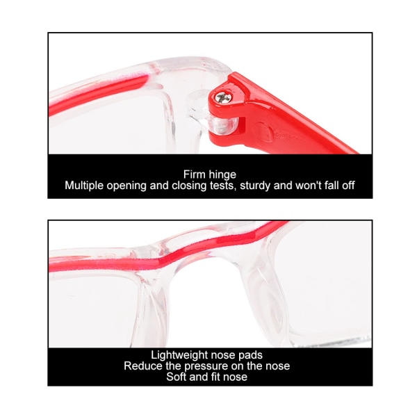 Unisex högupplösta presbyopiska glasögon Visual Fatigue Relief Läsglasögon med case(+300 övre röd nedre genomskinlig ram)