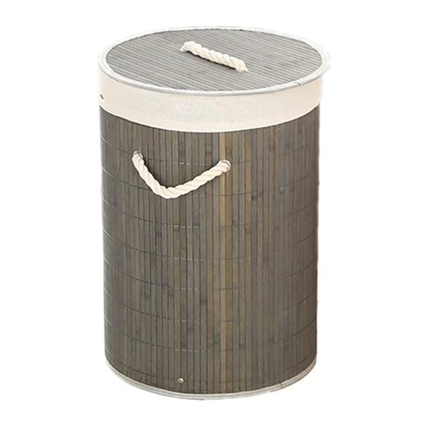 Sammenleggbar skittentøyskurv Dagligvarekurv Bambus Stor kapasitet Oppbevaringsbøtte for skitne klær til hjemmet 1.0 Grå rund