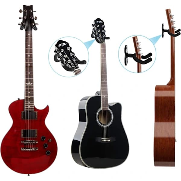 Väggmonterat gitarrställ för akustisk gitarr, elgitarr, klassisk gitarr, bas och ukulele (2-PACK)