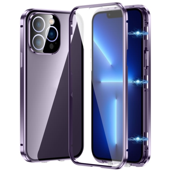 Magnetiskt dubbelspänne HD- phone case i härdat glas för iPhone 13 Pro (lila) Lila För iPhone 13 Pro