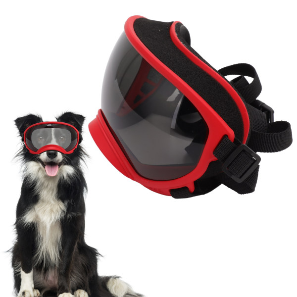 Hundebriller Vindtætte, ultraviolette støvtætte, justerbare stropper Holdbare hundesolbriller til rødt stel og sorte briller