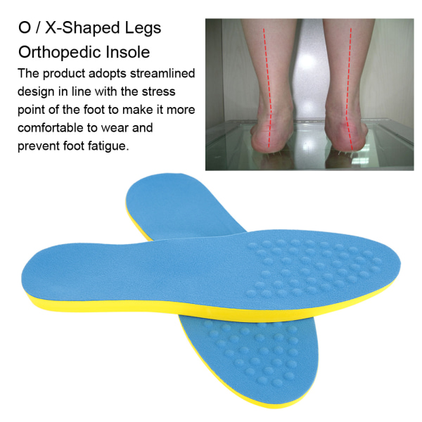 Ortopedisk innersåle X/O-form Benkorreksjon Flatfotbuestøtte Fotmassasjeapparat Blå L 27cm（41-44）