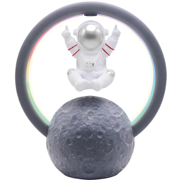 Bluetooth-høyttaler RGB lys berøringsjustering 360 graders surround magnetisk levitasjon Astronaut-høyttaler 598A sølv