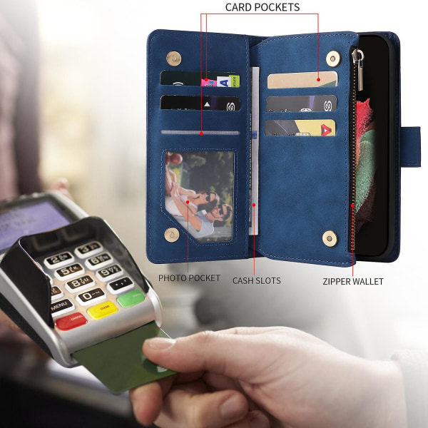 Kompatibel med Samsung Galaxy A52 5g/4g Deksel Magnetisk Lær Glidelås Lommebok Kortholder Deksel For Samsung Galaxy A52 5g/4g Blå.pa