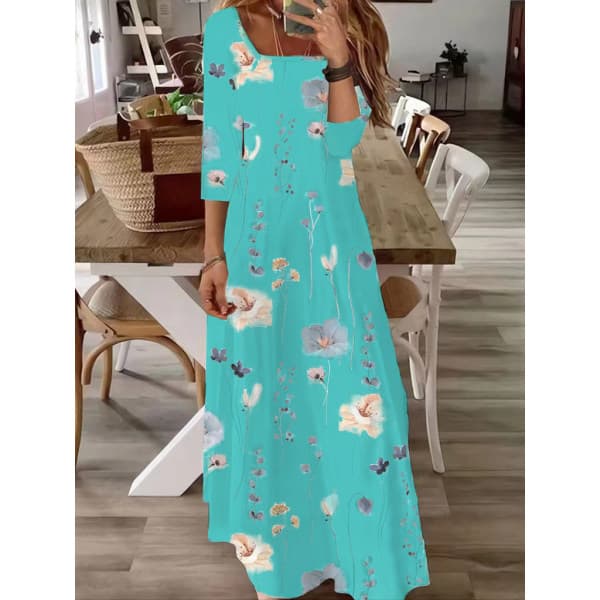 Moderigtig Elegant trykt Kjole Lang Jumpsuit Søblå M_paris