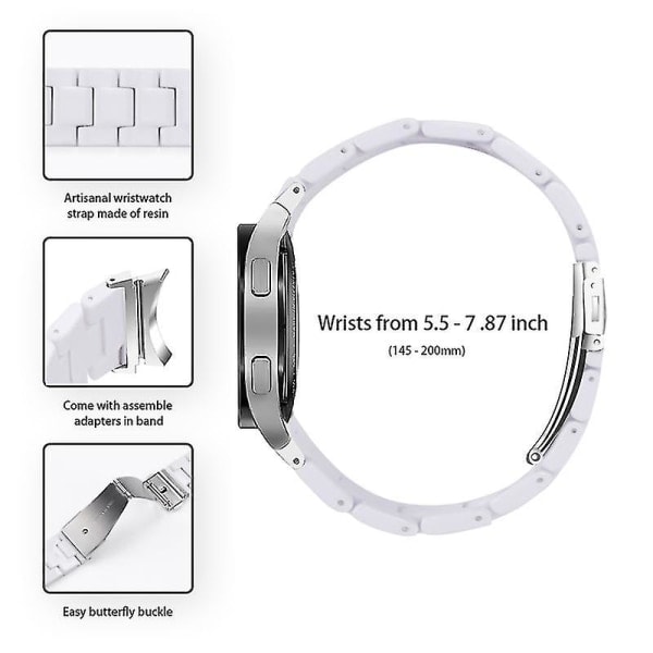 Paris_Til Samsung Galaxy Watch 5 40mm / 44mm / Watch 5 Pro 45mm Resin Urrem Rustfrit Stål Spænde Armbånd Armbånd, Hvid