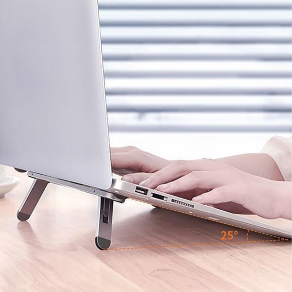 Sammenleggbart bærbart stigerør Varmespredning Usynlig bærbart aluminiumslegering Justerbart bærbart stativ for skrivebord sølv