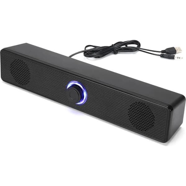 USB-lydplanke med kablet volumkontroll, stereolyd for datamaskinbruk og spilling, svart