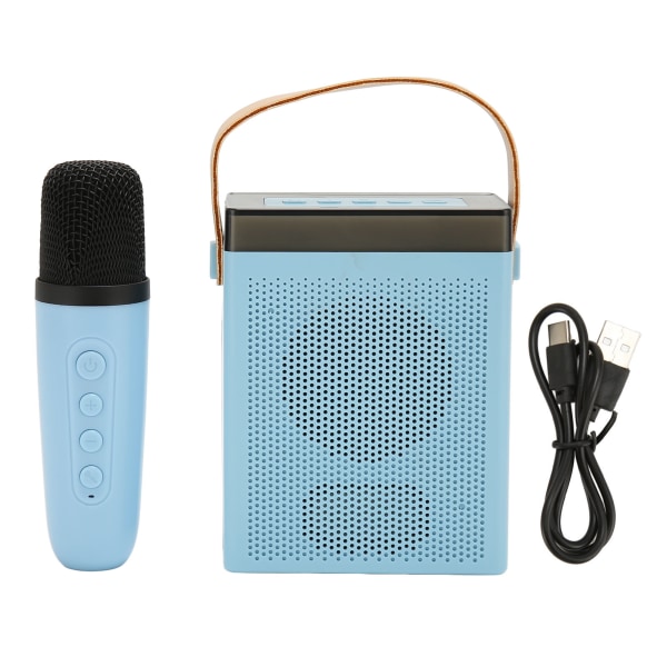 Set med RGB-ljus Uppladdningsbar Bluetooth högtalare med 1 trådlös mikrofon för Home Party KTV Blue