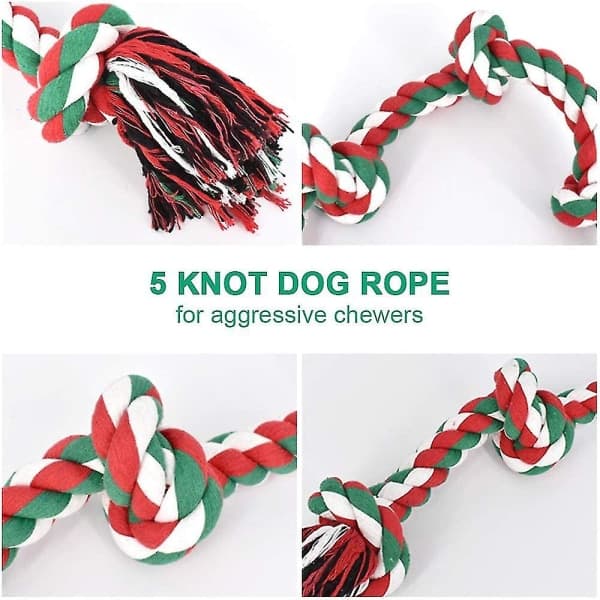 Julhundrep Leksaker, Holdbare Hundetyggelegetøj Stabil 5 Knobs Rebtræk.Pa