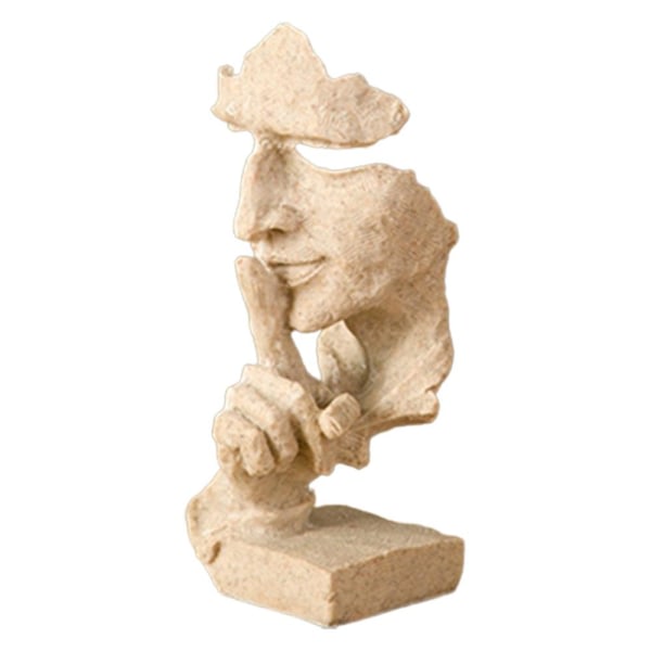 Keep Silent Men Statyett Minimalistinen Stil Kreativ Ansiktsskulptur För Vardagsrum Skrivbordsskåp Sandstone Silence