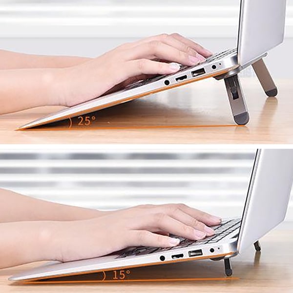 Sammenfoldelig Laptop Riser Varmeafledning Usynlig Bærbar Aluminiumslegering Justerbar Laptop Stand til Skrivebord Sølv