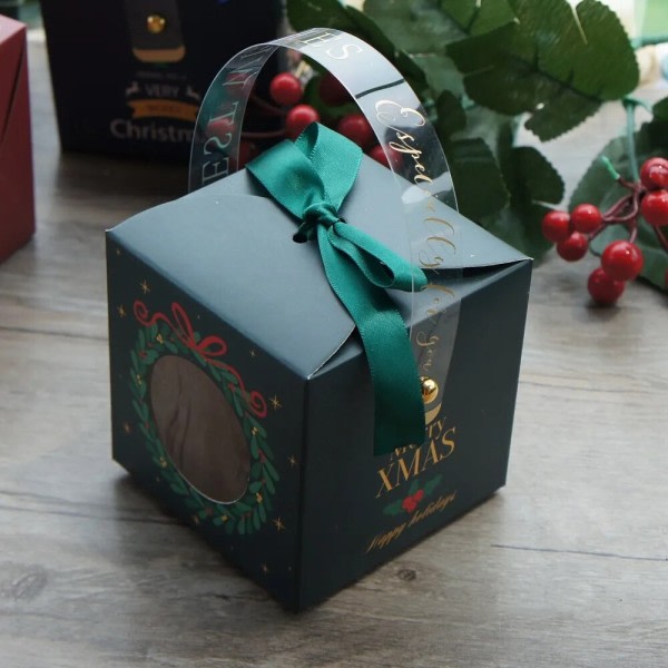 12 bitar jul papper box med fönster handtag godis box tvål ljus kaka godis liten gåva förpackning