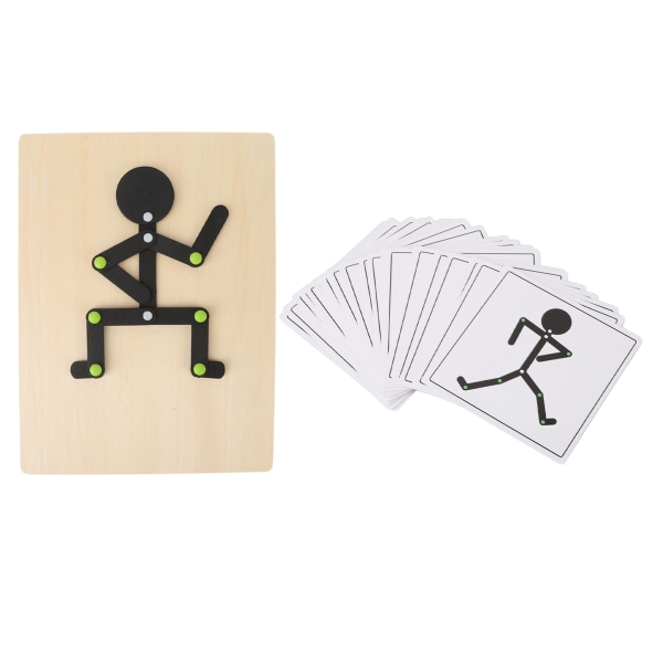 Trä Stickman Toy Free Movement Lemmer Pedagogisk Stick Man Pusselleksak med 24 kort