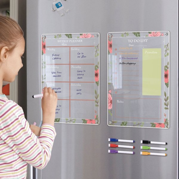 Akryl Magnetisk Ugeplanlægningskalender til Køleskab Dry Erase Board null - TYU053 Large
